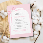 Invitation Baby Shower Ruban Rose Perle Blanche Bébé Fille Mo