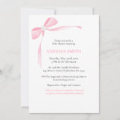 Invitation Baby Shower Ruban Rose Perle Blanche Bébé Fille Mo (Devant)