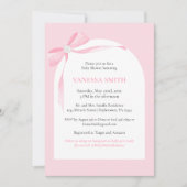 Invitation Baby Shower Ruban Rose Perle Blanche Bébé Fille Mo (Devant)