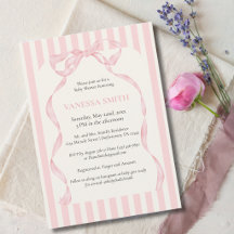 Baby Shower Ruban Rose Rayures Bébé Fille Moderne
