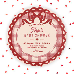 Invitation Baby shower ruban rouge
