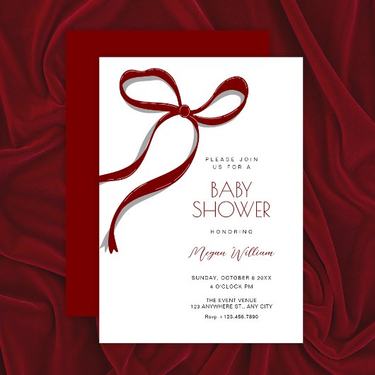 Invitation Baby shower ruban rouge