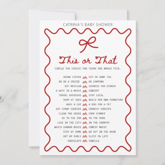 Invitation Baby Shower Ruban Rouge - Nom Modifiable, Invitati (Devant)