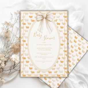 Invitation Baby Shower Ruban Vintage Mouton Jaune