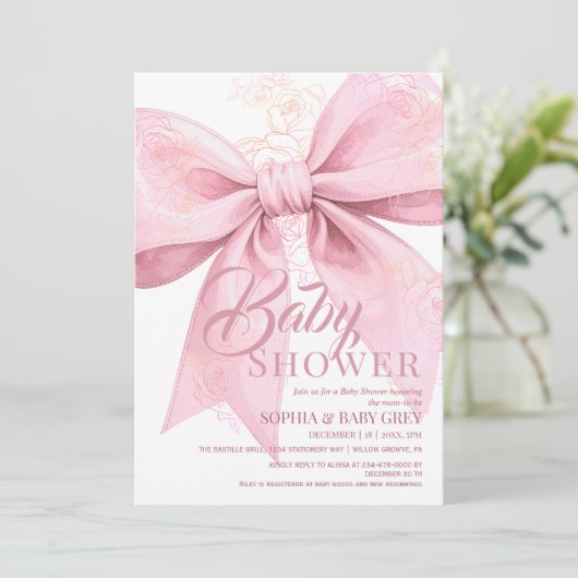 Invitation Baby Shower Rubis Rose Pâle (Debout devant)