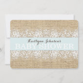 Invitation Baby shower Russe Burlap moderne Lace Blue Boy (Dos)