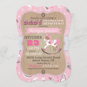 Invitation Baby shower Russe des Cowgirl Western Rocking Hors
