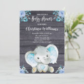 Invitation Baby shower russe éléphant bleu floral garçon (Debout devant)