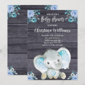Invitation Baby shower russe éléphant bleu floral garçon (Devant / Derrière)