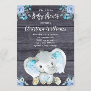 Invitation Baby shower russe éléphant bleu floral garçon