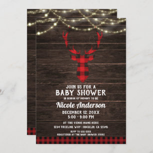 Invitation Baby shower Russe Plaid Deer Antlers