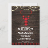Invitation Baby shower Russe Plaid Deer Antlers Wood Lights (Devant)