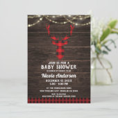 Invitation Baby shower Russe Plaid Deer Antlers Wood Lights (Debout devant)
