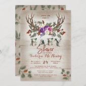Invitation Baby shower Rustic Antlers & Pine Branches (Devant / Derrière)