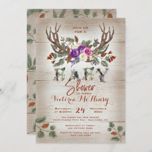 Invitation Baby shower Rustic Antlers & Pine Branches