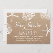 Invitation Baby shower Rustic Beach Starfish & Seashells (Devant)