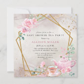Invitation Baby shower Rustic Blush Rose Gold Tea Party (Devant)
