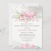 Invitation Baby shower Rustic Blush Rose Gold Tea Party (Devant)