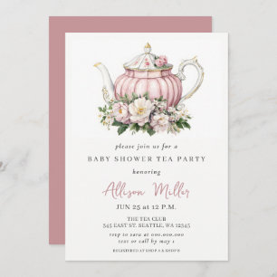 Invitation Baby shower Rustic Blush Rose Gold Tea Party