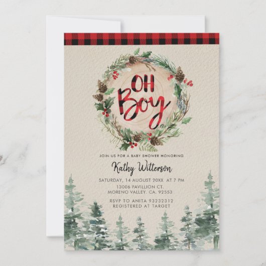 Invitation Baby shower Rustic Boy de Lumberjack (Devant)