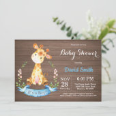 Invitation Baby shower Rustic Boy Giraffe (Debout devant)