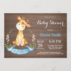 Invitation Baby shower Rustic Boy Giraffe