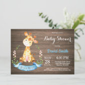 Invitation Baby shower Rustic Boy Giraffe (Debout devant)