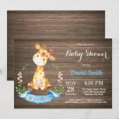 Invitation Baby shower Rustic Boy Giraffe (Devant / Derrière)