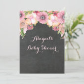Invitation Baby shower Rustic Chalkboard Watercolor Flowers (Debout devant)