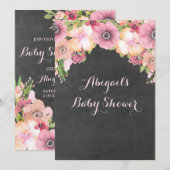 Invitation Baby shower Rustic Chalkboard Watercolor Flowers (Devant / Derrière)