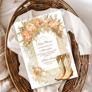 Invitation Baby shower Rustic Country Peony Boots