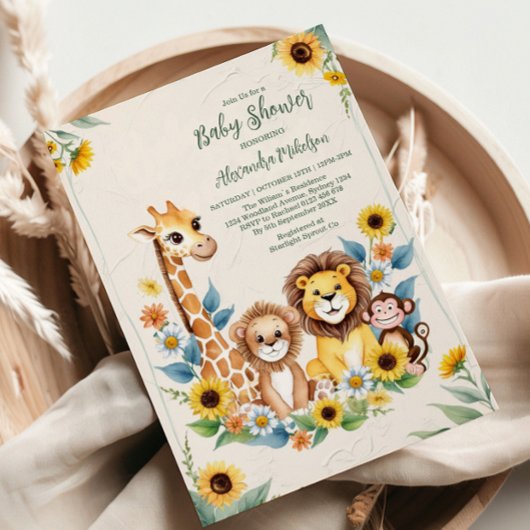 Invitation Baby shower Rustic Jungle Safari Animaux