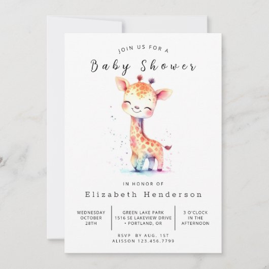 Invitation Baby shower Rustic Online Giraffe (Devant)