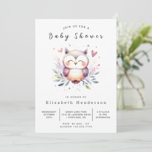 Invitation Baby shower Rustic Online Owl (Debout devant)