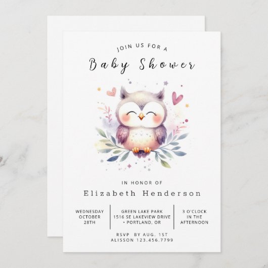 Invitation Baby shower Rustic Online Owl (Devant / Derrière)
