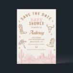 Invitation Baby shower Rustic Rose Cowgirl Enregistrer La Car<br><div class="desc">Baby shower Rustic Pink Cowgirl Enregistrer La Carte Date Sweet girl western ou cowgirl thème baby shower enregistrer la carte de date avec quelques bottes cowgirl,  rose western desert,  soleil,  lune et crâne.</div>