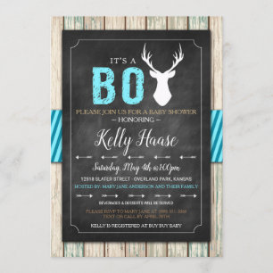 Invitation Baby shower Rustic Wood Buck Boy