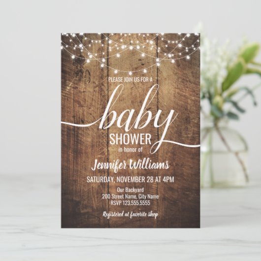 Invitation Baby shower rustique (Debout devant)