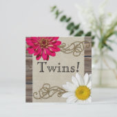 Invitation Baby shower rustique à fleurs en bois à deux volet (Debout devant)