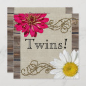 Invitation Baby shower rustique à fleurs en bois à deux volet (Devant / Derrière)