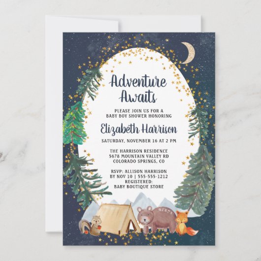 Invitation Baby shower Rustique Adventure Night Sky (Devant)