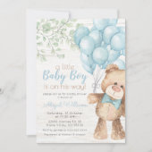 Invitation Baby shower Rustique Aquarelle Bleu Ours Garçon (Devant)