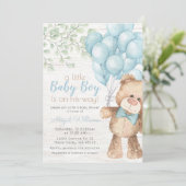 Invitation Baby shower Rustique Aquarelle Bleu Ours Garçon (Debout devant)