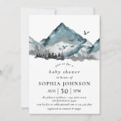 Invitation Baby shower rustique Aquarelle Montagne Bois (Devant)