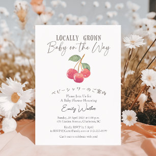 Invitation Baby Shower Rustique aux Cerises de Culture Locale