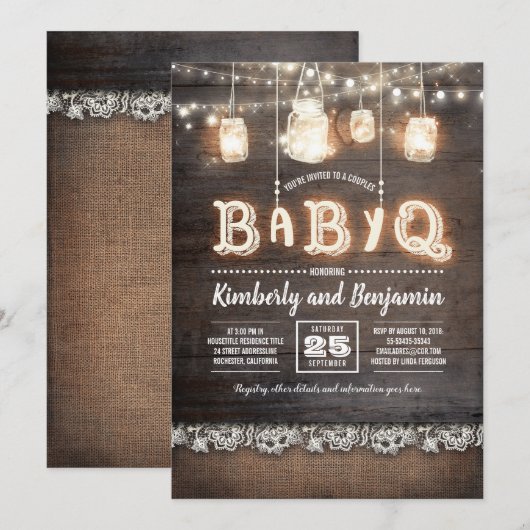 Invitation Baby shower rustique BaByQ Couples (Devant / Derrière)