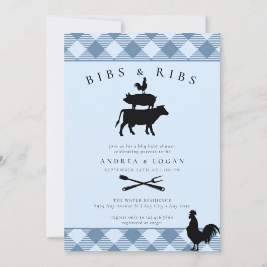 Invitation Baby shower rustique | Barbecue (Devant)