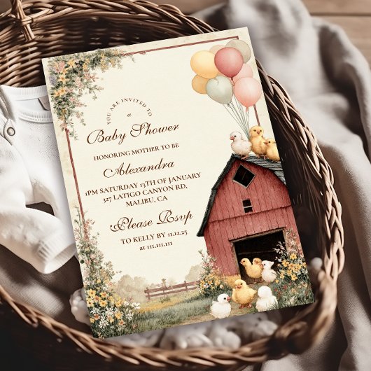Invitation Baby shower rustique Barnyard Ducklings