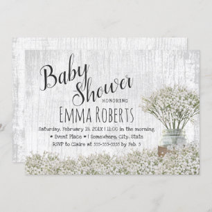 Invitation Baby shower rustique Bébé's Breath Mason Jar Flora