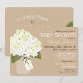 Invitation Baby shower rustique blanc Hydrangea Mason Jar (Devant / Derrière)